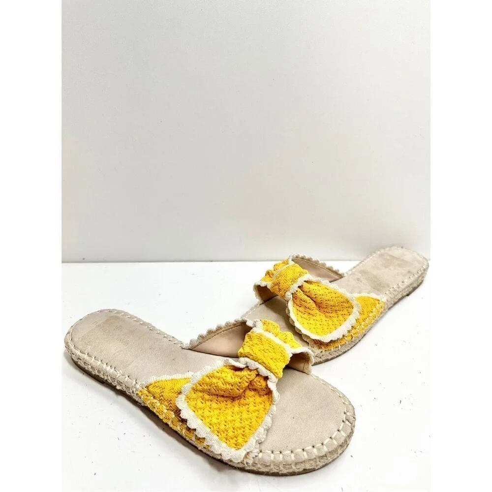 Bandolino Yellow Crochet‎ Bow Espadrille Slide Sandals Womens Size 7.5M Flats